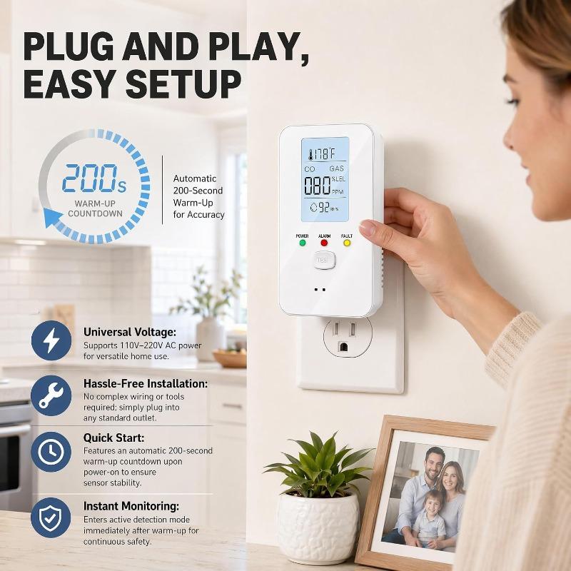 2026 New Professional 4-in-1 Detector, Multi Gas Detector Plug in with LCD HD Screen, Easy Setup, Plug Play, Energy-Efficient Design, for Home,