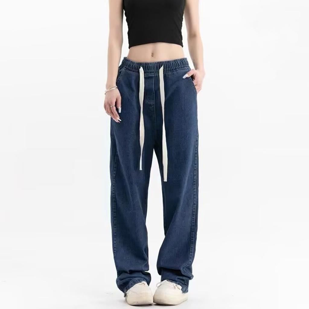 Женские потертые джинсы с высокой талией, модные универсальные прямые джинсы с эластичной талией