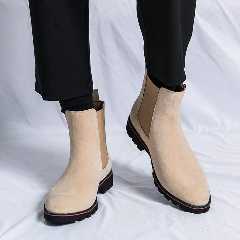 Новые ботинки челси с круглым носком, в стиле ретро, корейские, короткие ботинки против флиса, черные, коричневые, бежевые, размеры 38-46, мужские ботинки