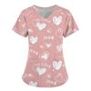Women Working Uniform Smile Heart Print Cartoon Cat Dog Short Sleeve V-neck Tops Femme Blouse Nurse Work Wear Medical Uniforms