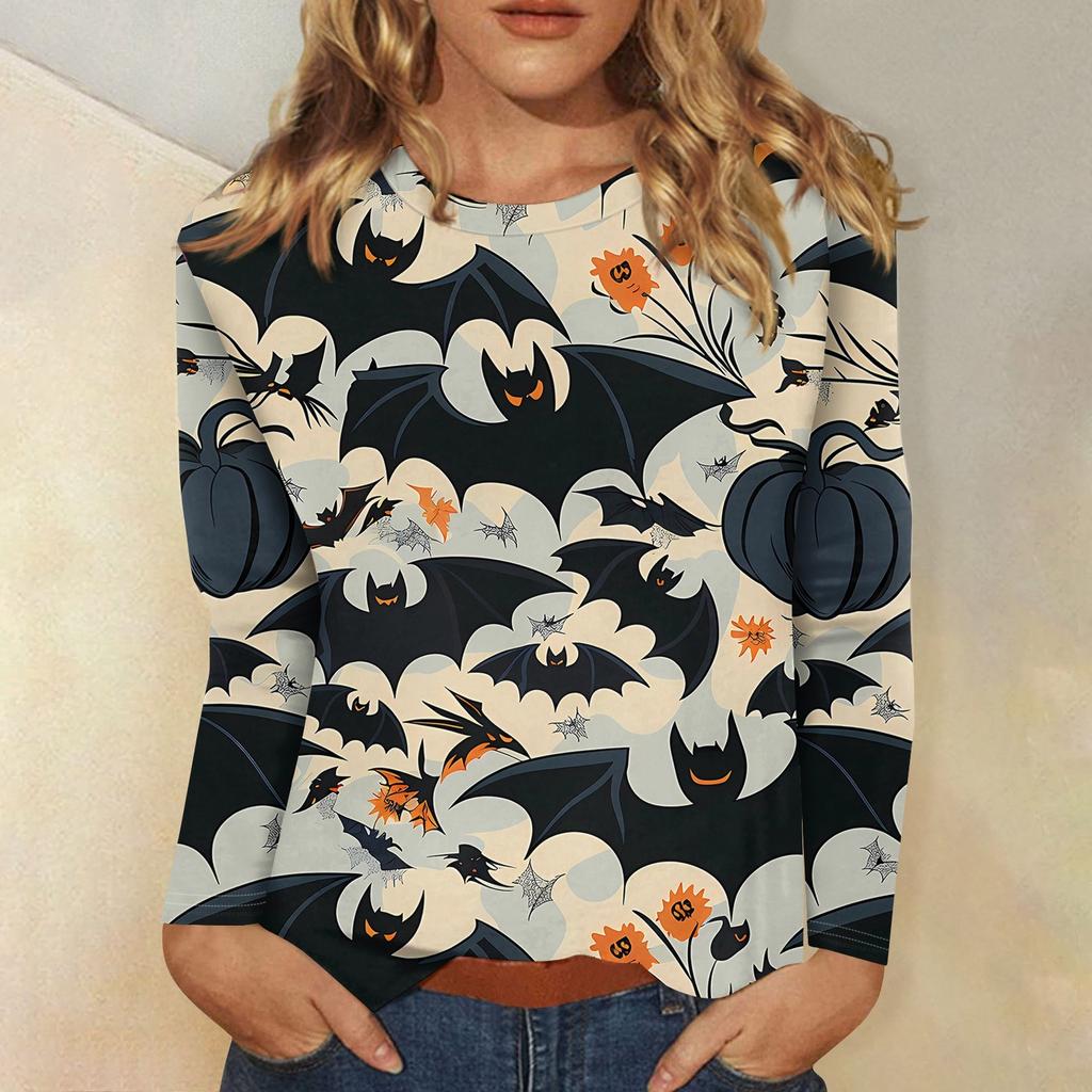Women's Fashion Casual Halloween Printed Round Neck Long Sleeve Pullover Top