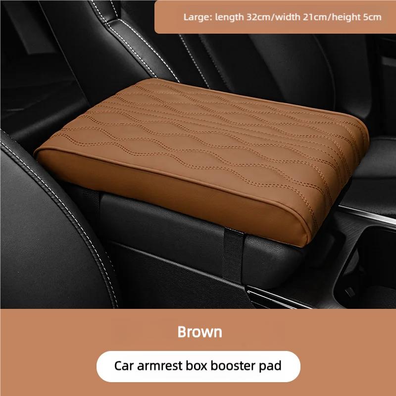 PU Leather Wave Embroider Car Armrest Mat Center Console Protection Cushion Auto Storage Box Cover Pad - Black