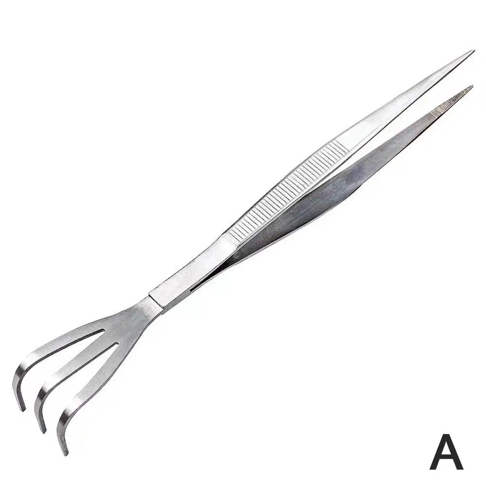 Грабли для корней из нержавеющей стали марки 304 2 в 1 с пинцетом для бонсай с эргономичной ручкой, инструмент для обработки почвы и создания суккулентов I1V0