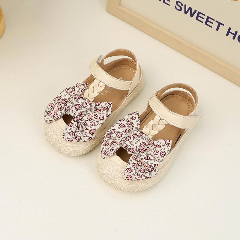 Children's Sandals Girl Sweet Princess Causal Cut-outs Shoes with Big Bowtie Fashion Versatile Kids Elegant Walking Sandals New