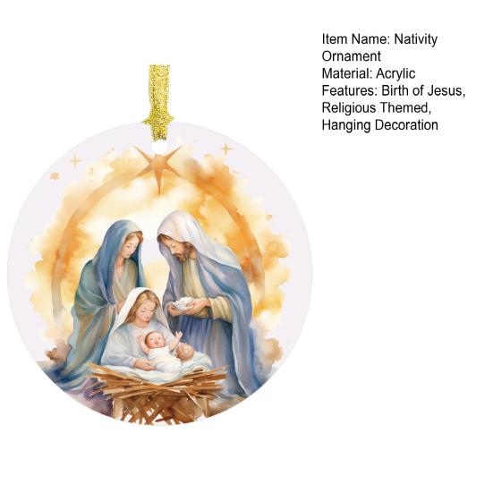 Рождественский ночной орнамент Круглый акриловый Рождение Иисуса Христа Подвесное украшение Религиозная тематика Рождественский сувенир для зимнего декора рождественской елки