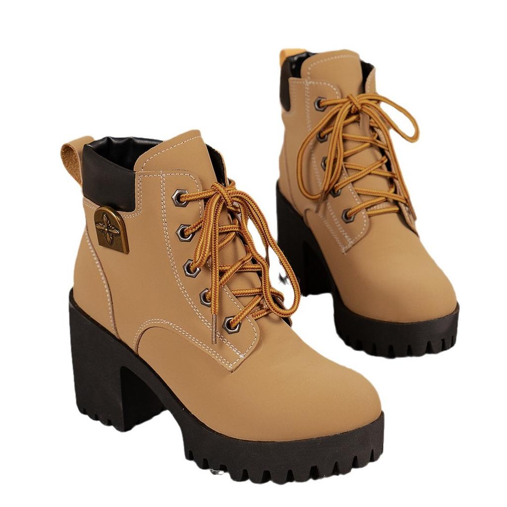 Женские ботинки на толстой подошве, бархатные теплые короткие ботинки, ботинки martin на высоком каблуке с круглым носком, ботильоны на толстой подошве