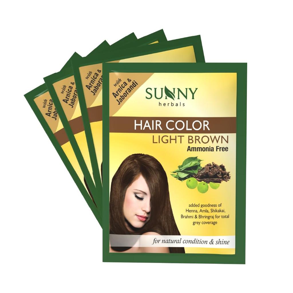 Sunny Herbals Краска для волос светло-коричневая 20 г x 4 упаковки | Натуральная, без аммиака, стойкая краска для мягких блестящих волос