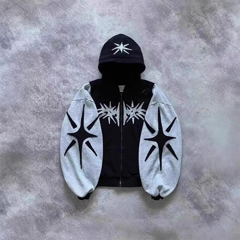 RogueWave American Harajuku Fashion Embroidered Letter Oversized HoodieY2K Hip Hop Gothic Casual Joker Pullover