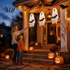 Outdoor Yard Party Props 3Pcs Hanging Ghost Bats LED Light, Halloween Fabric Spooky Bat Silhouette Pendants for Porch Indoor Decor, Festival