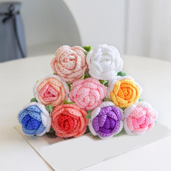 Плетеная роза, связанная крючком вручную, красивая, долговечная пряжа, связанная крючком, роза