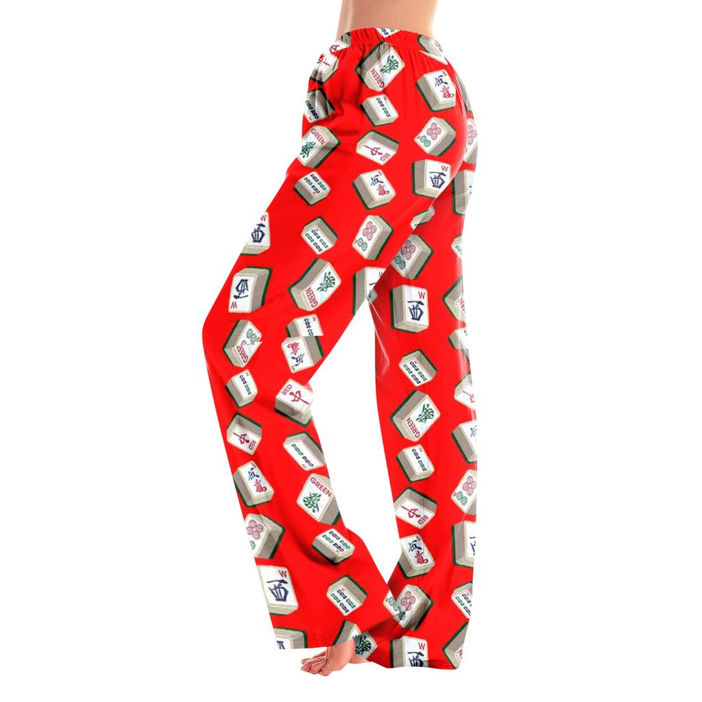 Adult Pajama Pants Sleepwear Casual Drawstring Elastic Waist Pants Comfortable Straight Yoga Loose Trousers