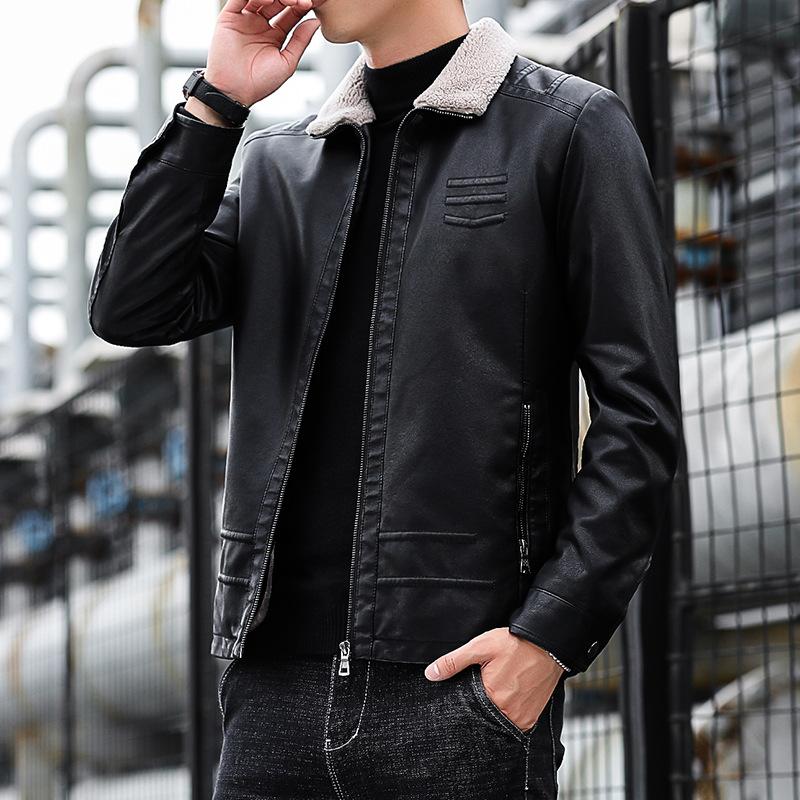 Fleece Leather Jacket Men'S New Trend Locomotive Clothing Autumn And Winter Thickened Warm Tooling Leather Jacket