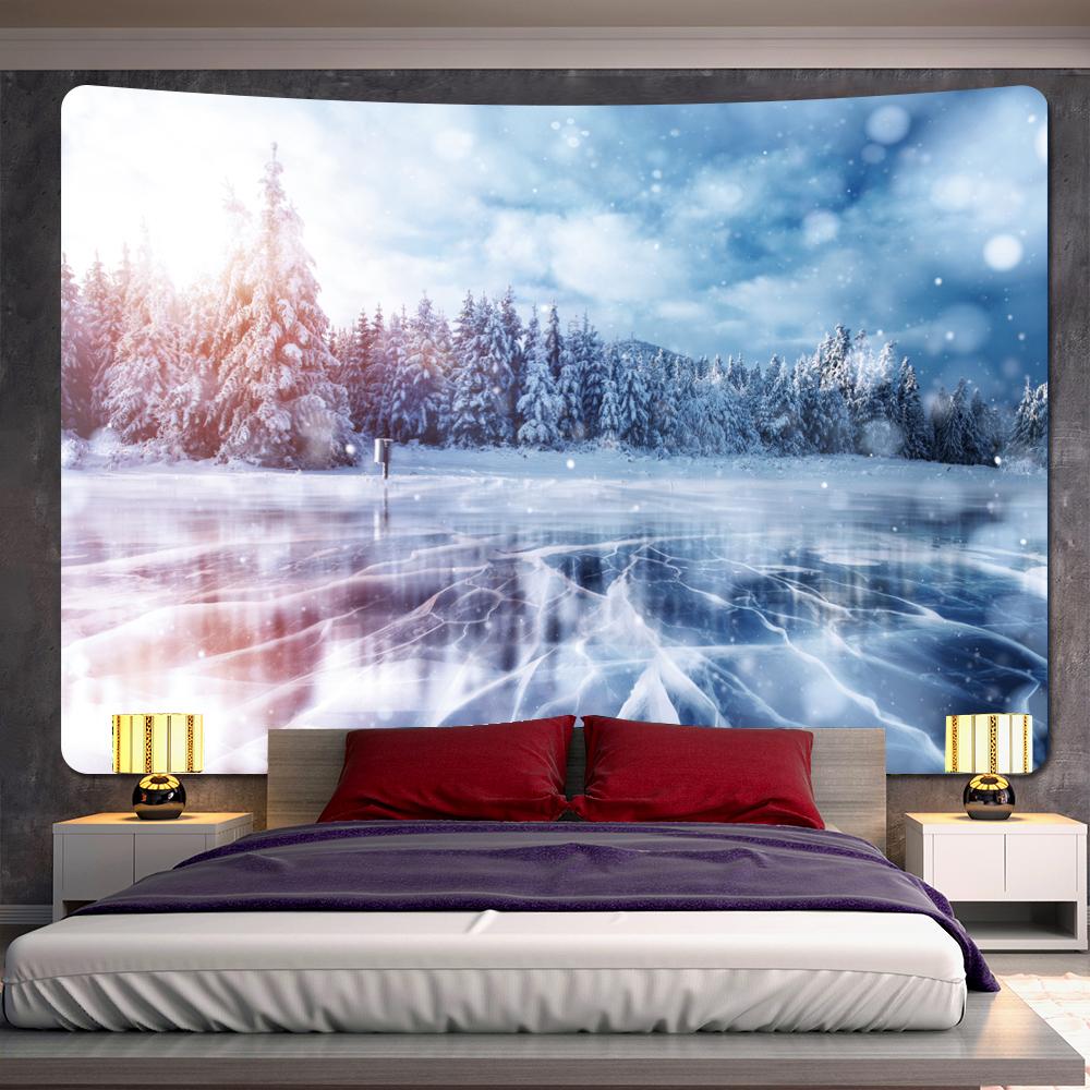 Лес Снег Рождественская елка Психоделическая сцена Домашний декор Художественный гобелен Богемное Таро Красивая стена комнаты