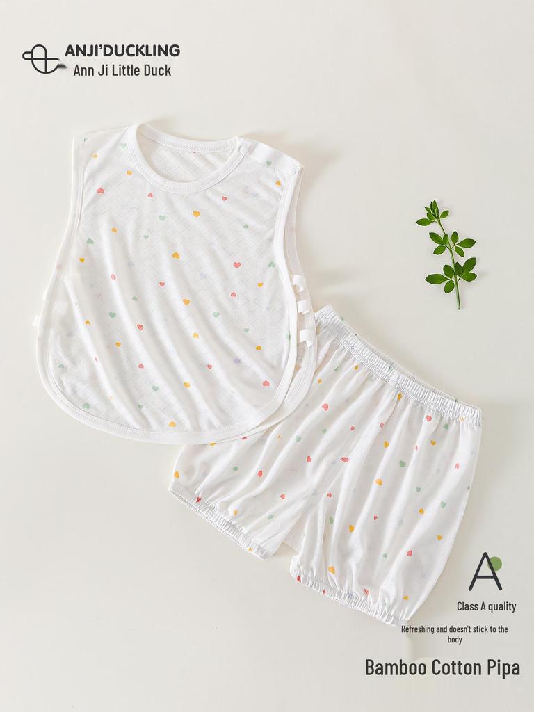 Baby Sleeveless Bamboo Fiber Summer Clothing Set - Breathable Two-Piece for Boys and Girls