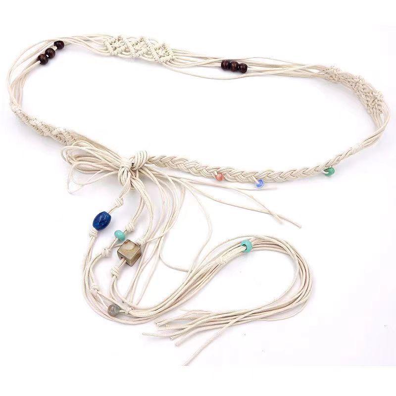 Hand-Woven Bohemian Waxed Cord Waist Chain - Retro Ethnic Tassel Style 