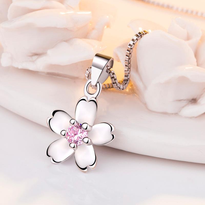 Ten Miles Peach Blossom Creative Roses, Sweet Pink Diamond Silver Plated Necklace Pendant, Women'S Pendant Jewelry