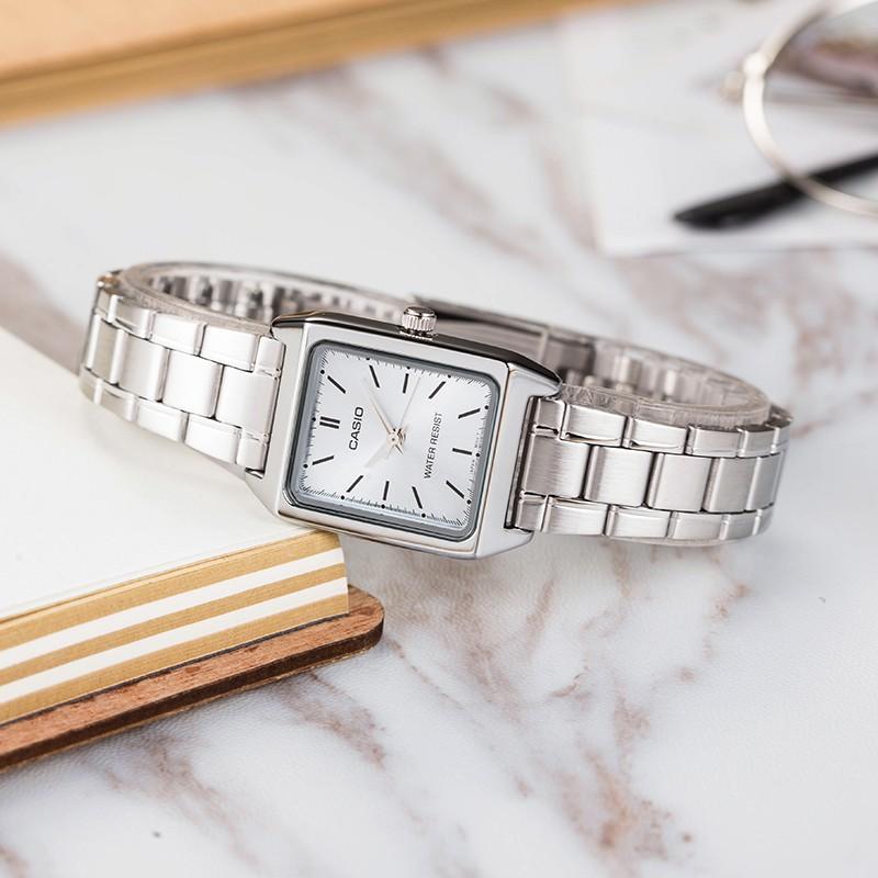 Casio Standard Series Retro Square Watch Quartz Movement Stainless Steel Strap Women watches Silver LTP-V007D-2E