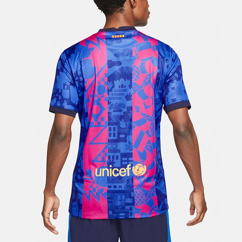 Nike Тренировочный спортивный футбольный трикотаж с короткими рукавами, Fan Edition, сезон 2021–2022 гг., Домашняя форма «Барселоны», мужские топы синего цвета DB5896-406