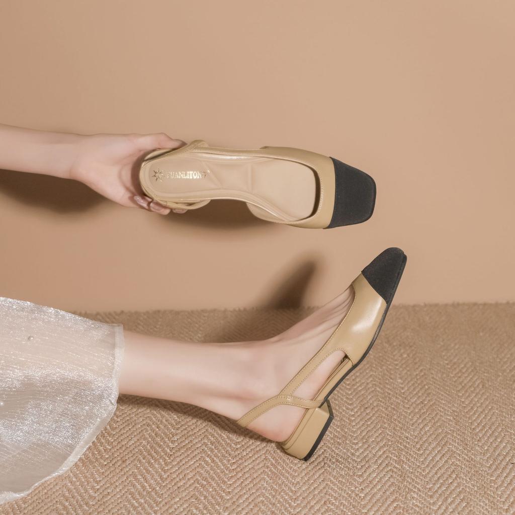 2025 Autumn New French Style Not Tired Feet Single Shoes Small Fragrant Style Color Matching Bag Head Sandals Women's Fashion Temperament Women's Sh