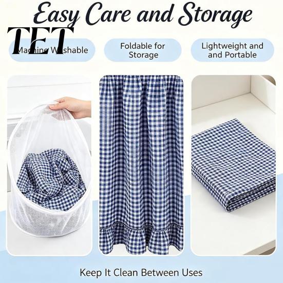 Plaid Table Skirt for Classroom Ruffled Skirt, Durable Polyester Cover with Hook And Decorative Skirting Parties Loop Fasteners, Desk Party