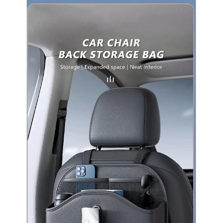 SEAMETAL PU Leather Car Seat Back Organizer Multi-functional Auto Seat Headrest Hanging Storage Bag With Tissue Box Drink Holder