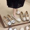 Square Head Mary Jane Shoes Women's Shoes 2025 Spring and Summer New Silver Soft Flat Bottom Shallow Mouth Bag Head Temperament Single Shoes