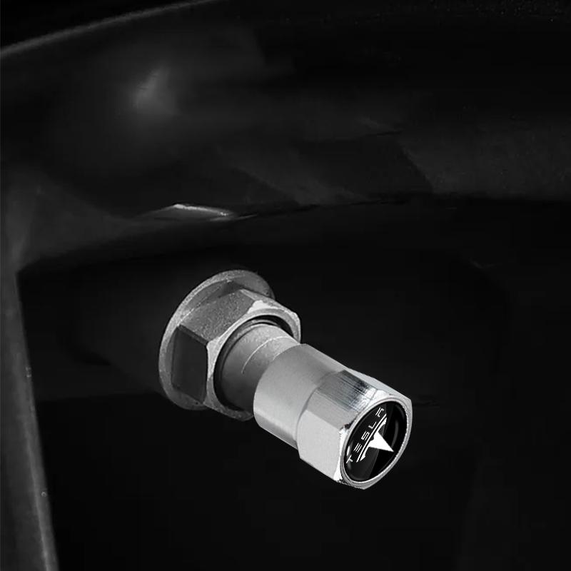 4Pcs Metal Car Logo Wheel Tire Hex Valve Caps Stem Case Covers For Tesla Model S Model X Model Y Cybertruck Model 3 Model Y