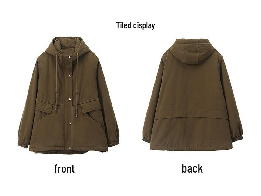 Женская хлопковая парка средней длины с капюшоном 2024 года - На флисовой подкладке, однотонная, повседневного свободного кроя, зимнее пальто