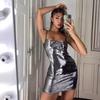 Women's Summer New Metallic Sexy Suspender Waistband Hip Dress Mini