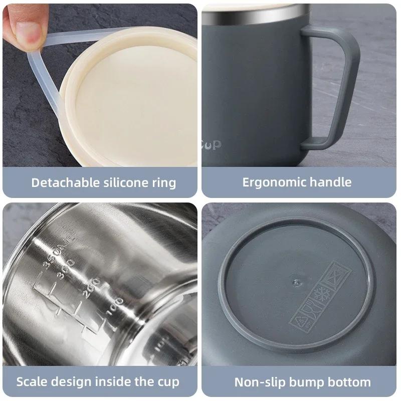 304 Stainless Steel Coffee Mugs With Lid Portable Thermos Cup Double Wall Heat Insulation Anti-fall Thermos Mug Milk Tea Cup