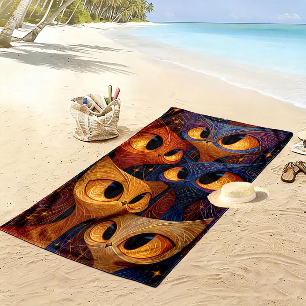 Glowing abstract feline gaze Print beach towel, quick drying, suitable for travel, outdoor sports, jogging, the beach and swimming, gift