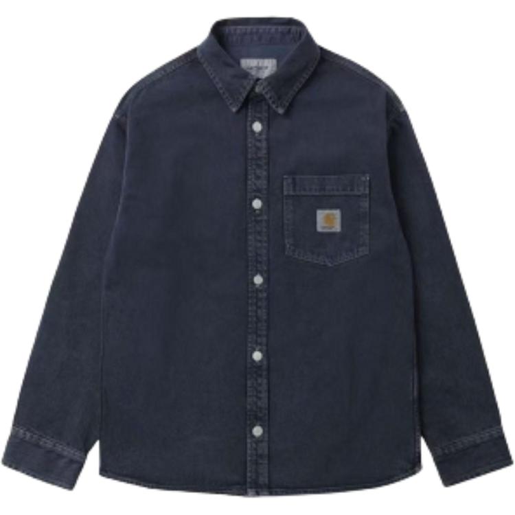 Carhartt WIP Однотонная рубашка с пуговицами свободного кроя с длинным рукавом Мужские рубашки Синий I033750-29L-4J
