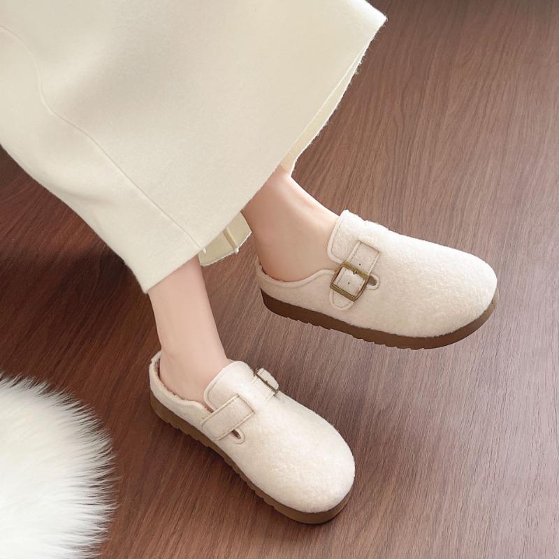 Зимние новые ретро женские ленивые полушлепанцы повседневные нескользящие бархатные теплые уличные хлопковые туфли