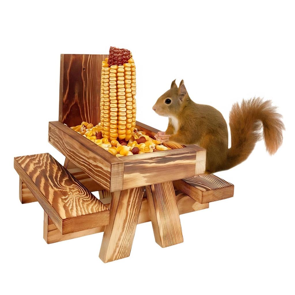Squirrel Feeder with Umbrella Garden Wood Feeder Tray Squirrel Feeder for Outside Squirrel Birds