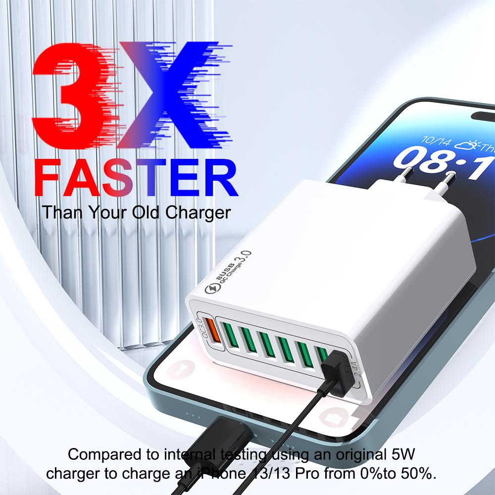 QC4.0 8 Port Fast Charging USB Charger EU US KR QC 3.0 Quick Charge Wall For Phone Adapter For iPhone 15 Xiaomi Samsung