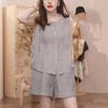 Women's Summer Linen Slimming Two-Piece Set: Sleeveless Sport Shirt & Shorts