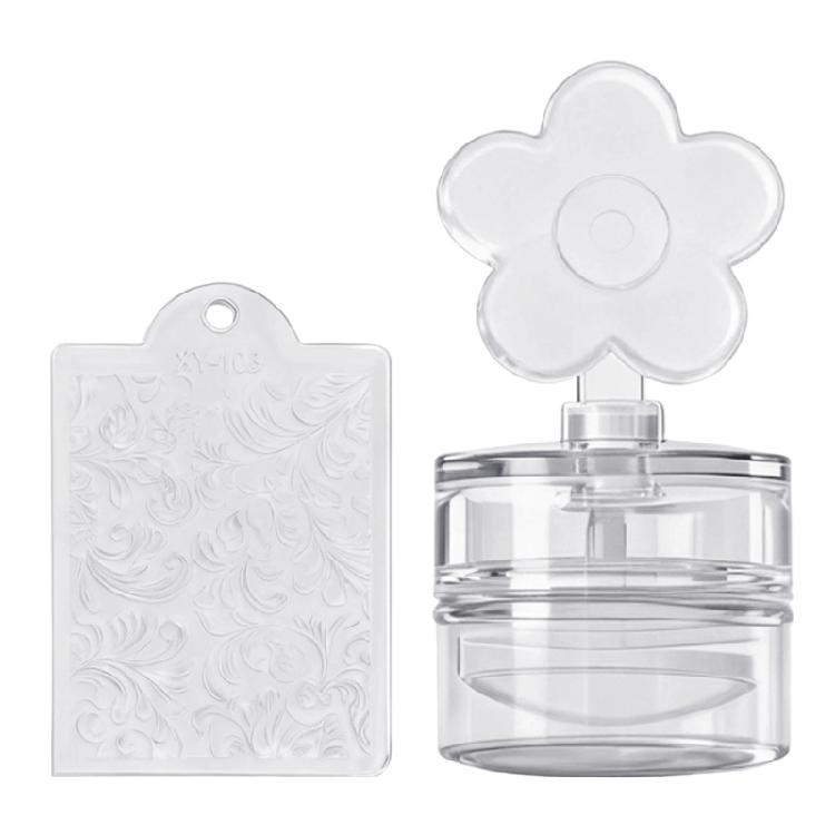 Штамп для ногтей с цветочным узором в форме сердца со скребком для многоразового маникюра с прозрачной силиконовой подушечкой