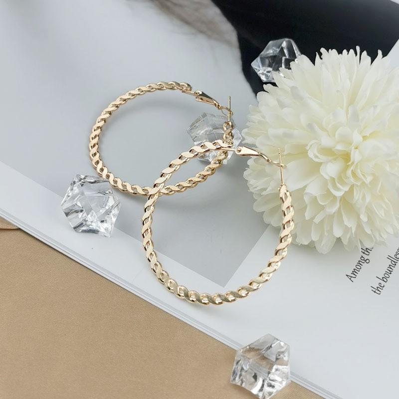 Stainless Steel Twist Golden Big Hoop Earrings Waterproof Metal Unusual Statement Trendy Jewelry for Occident Women Party