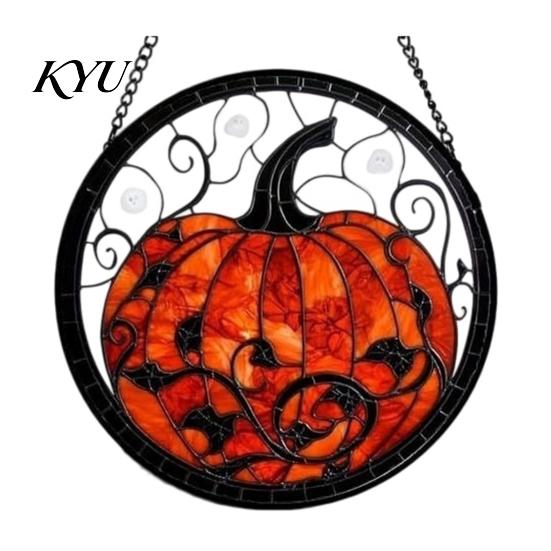 Old School Horror Room Decor Retro Halloween Pendant, Ghost/Bat/Spider Web/Pumpkin Head Print, Door Handle Welcome Sign Vintage Acrylic Hanging