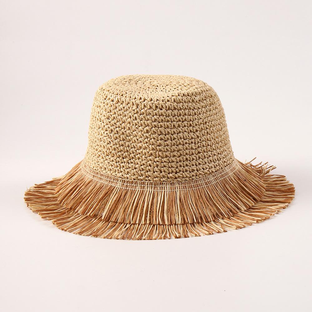 European and American new fringed basin hat hand crocheted straw hat foldable beach sun hat hollow sunscreen bucket hat