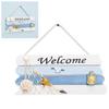 Wooden Mediterranean Ocean Nautical Welcome Sign with Star Fishes Shell for Home Bar Shop Door Decor