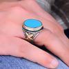 Элегантное мужское кольцо с бирюзовой эмалью, турецкое серебро 925 пробы ручной работы, стильный подарок для него