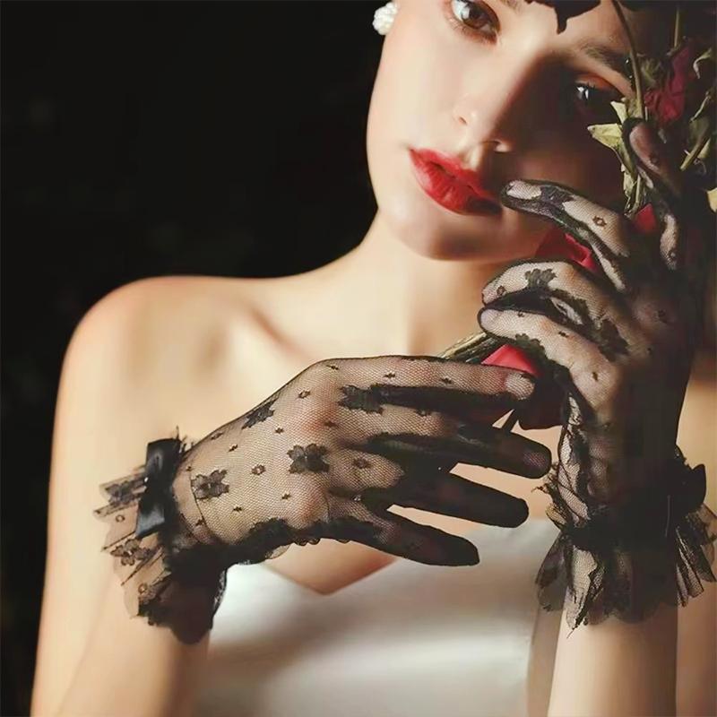 1 пара аксессуаров для платья, универсальное кружевное элегантное сетчатое свадебное украшение, свадебные перчатки, тонкое стильное украшение в виде банта