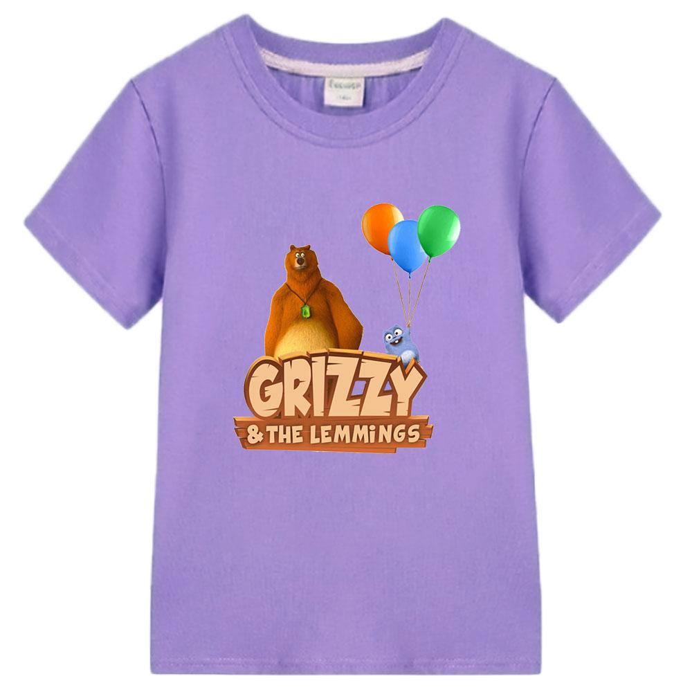 Grizzy and The Lemmings T-Shirts Girl Cartoon Print Funny Kids T Shirt Summer Children Clothes 100%Cotton Baby Boys Graphic Tee