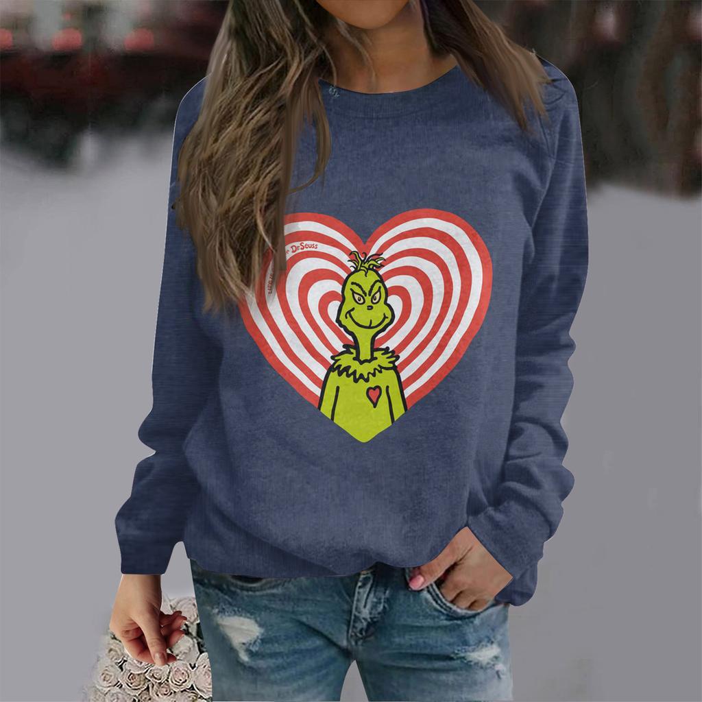 Women's Sweatshirts Casual Long Sleeve Christmas Print O-Neck Festive Tops Sports Pullover Tops