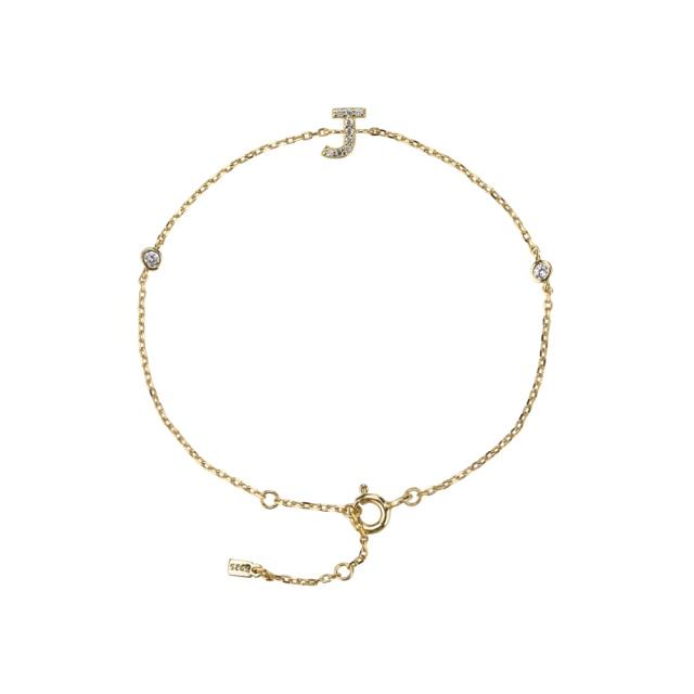 925 Sterling Silver Initial 26 Letters Alphabet Monogram Gold Name Bracelet Crystal Cz Zircon Fashionable Jewelry