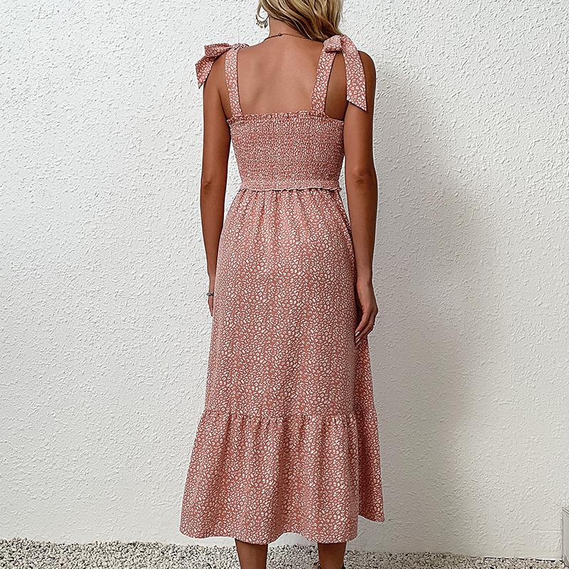 Летние женские длинные платья без бретелек с высокой талией и принтом с бантом и сломанным цветком