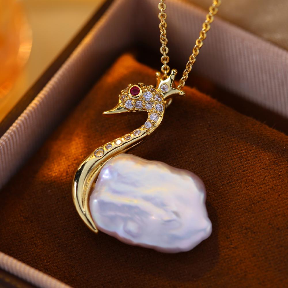 SENIKO Natural Freshwater Big Baroque Pearl Necklaces For Women Fashion Flower Cubic Zirconia Pendant With Chain Birhday Gift