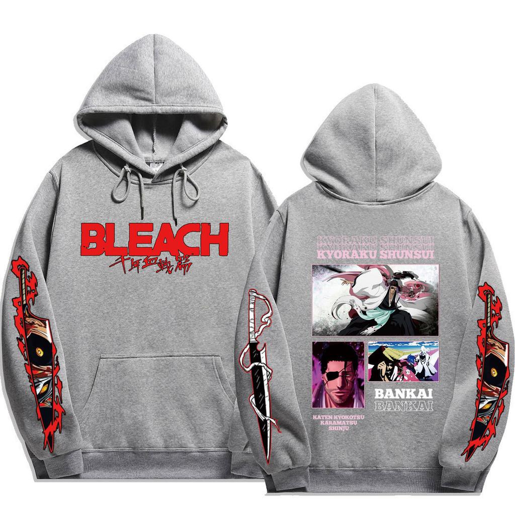 BLEACH Какураку Сюнсуй Банкай Худи BLEACH Принты и Спина Коллаж из Фотографий Какураку Сюнсуй с Банкаем и Катен Кёкоцу Текст Оверсайз Аниме Фан Пуловер