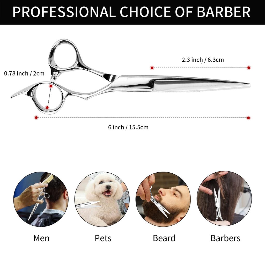 Ножницы для стрижки и парикмахерские ножницы Sangelar длиной 6 дюймов, ножницы из нержавеющей стали премиум-класса с гладкими и острыми лезвиями для салонов (Бесплатная сумка)